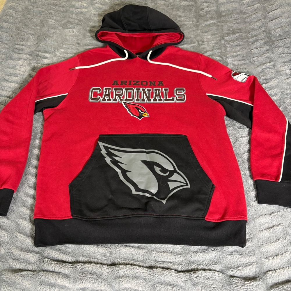 NFL Arizona Cardinals Hoodie Mens Large Red Black Pullover Sweatshirt AQ256